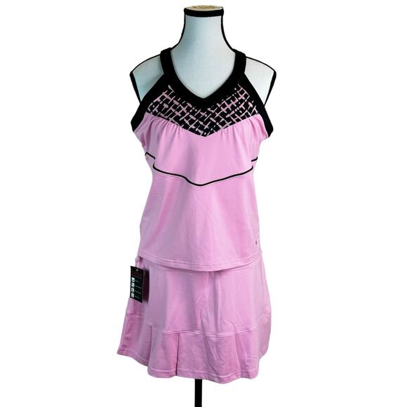 Bolle Woman High Performance Tennis Set Racer Back Top & Skort Size L Baby Pink - Picture 1 of 7
